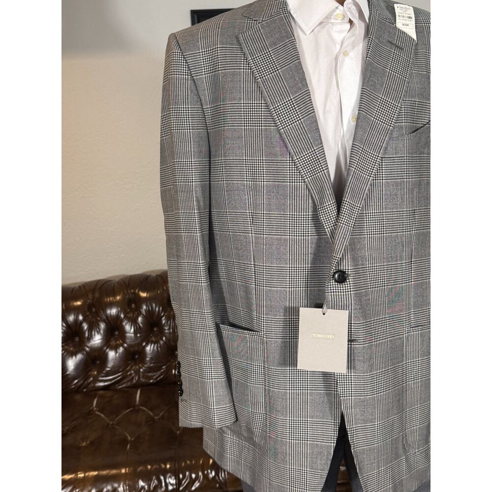 Tom Ford New w Tags PrinceWales Houndstooth Wool Silk Blazer (56 EU) 46R US